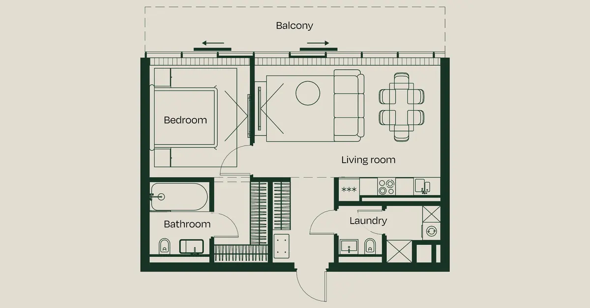 One-bedroom apartment floor plan, Tower A