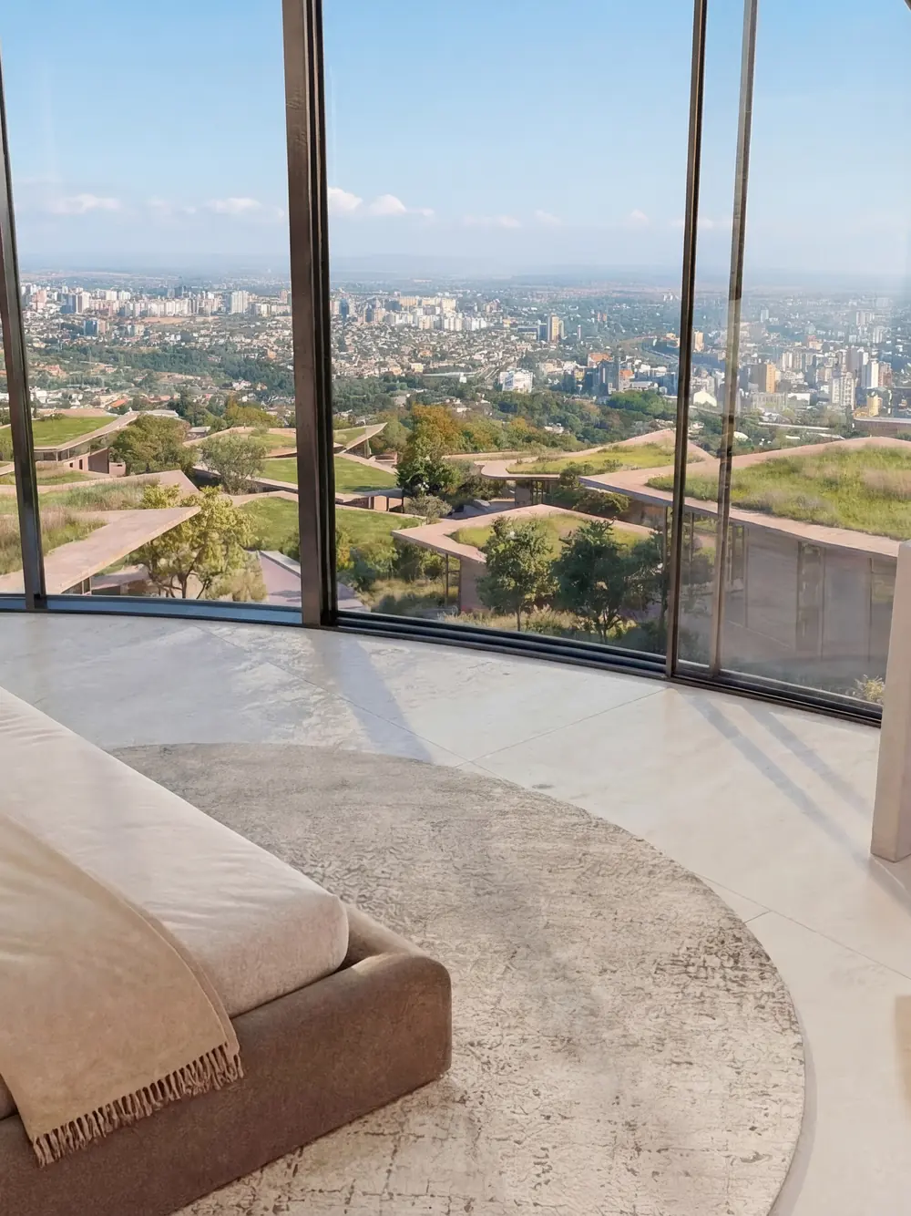 Bedroom at Trussardi Residences overlooking Tbilisi
